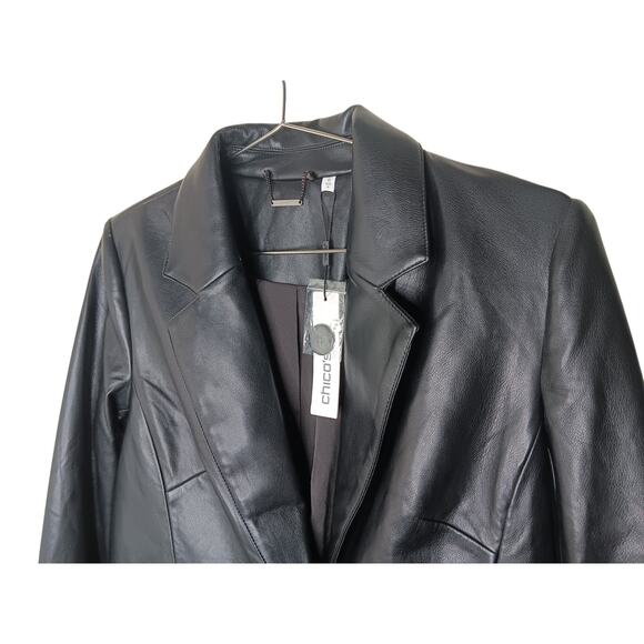 Chico’s Faux Leather Topper Coat Black Longline Blazer Jacket Size 0 (S) NWT - Picture 7 of 16